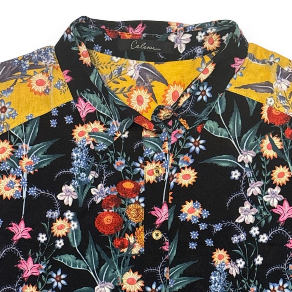 Calessa Multi-Floral Patchwork Button Front Shirt - image 5